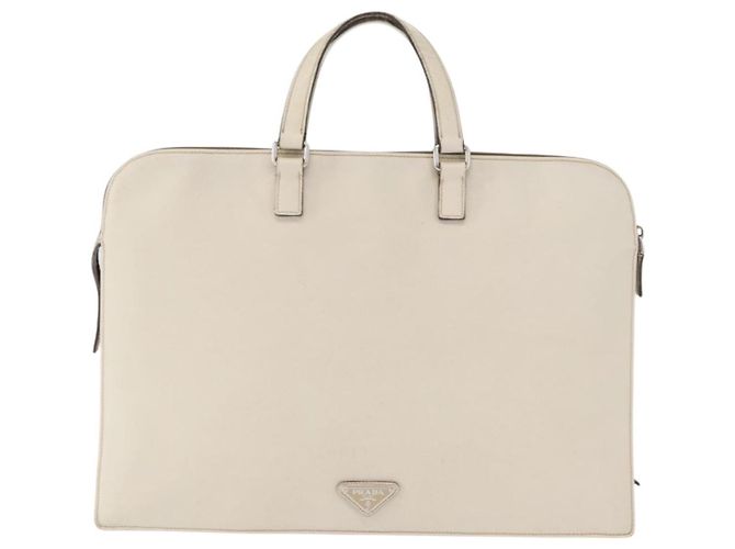 Saffiano PRADA Borsa a Mano in Pelle Safiano Bianco Argento Auth 159983 - vista 13