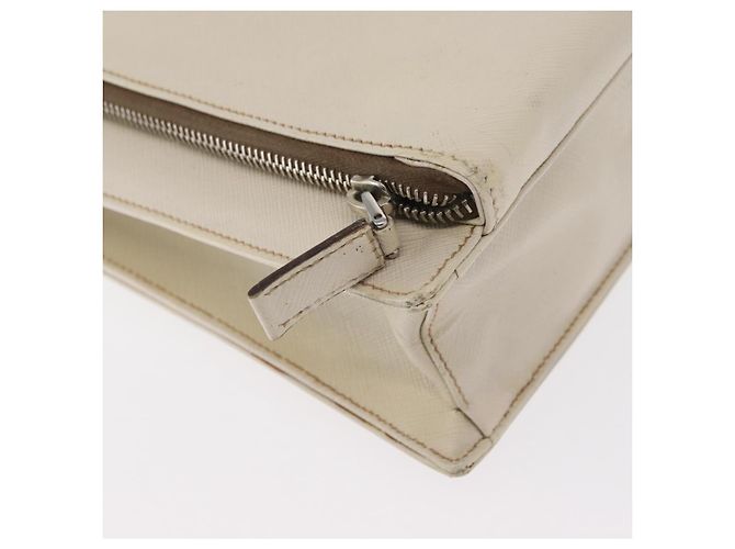 Saffiano PRADA Borsa a Mano in Pelle Safiano Bianco Argento Auth 159983 - vista 16