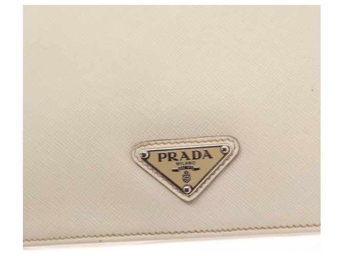 Saffiano PRADA Borsa a Mano in Pelle Safiano Bianco Argento Auth 159983 - vista 17