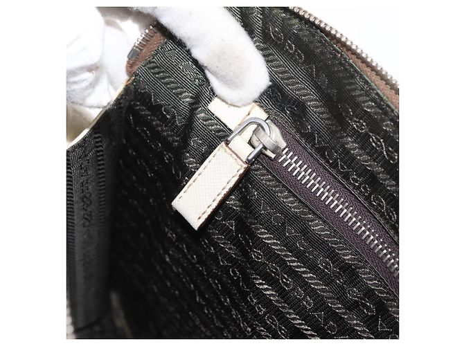 Saffiano PRADA Borsa a Mano in Pelle Safiano Bianco Argento Auth 159983 - vista 21