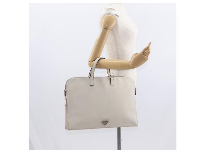 Saffiano PRADA Borsa a Mano in Pelle Safiano Bianco Argento Auth 159983 - vista 23