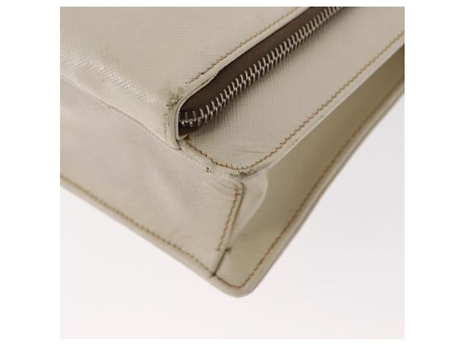 Saffiano PRADA Borsa a Mano in Pelle Safiano Bianco Argento Auth 159983 - vista 9