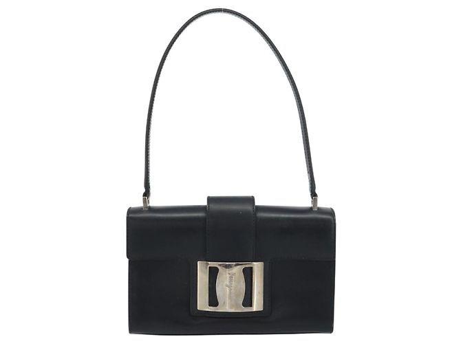 Borsa a mano Vala in pelle nera e argento di Salvatore Ferragamo Auth 160107 Nero - vista 2