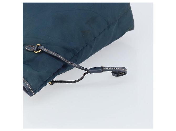Borsa Tote Prada in nylon blu navy e oro Auth ka1232 D'oro - vista 10