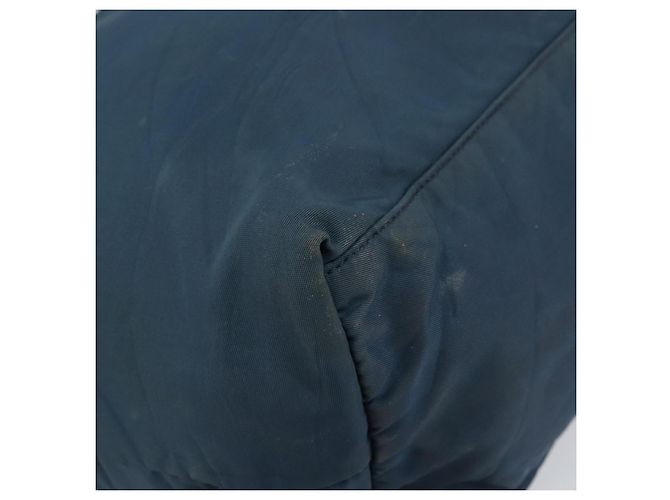 Borsa Tote Prada in nylon blu navy e oro Auth ka1232 D'oro - vista 14