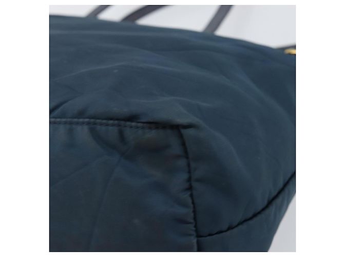 Borsa Tote Prada in nylon blu navy e oro Auth ka1232 D'oro - vista 15