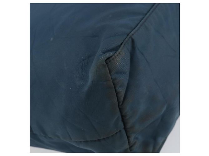 Borsa Tote Prada in nylon blu navy e oro Auth ka1232 D'oro - vista 16