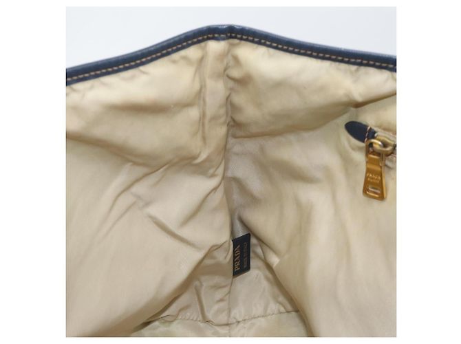 Borsa Tote Prada in nylon blu navy e oro Auth ka1232 D'oro - vista 20