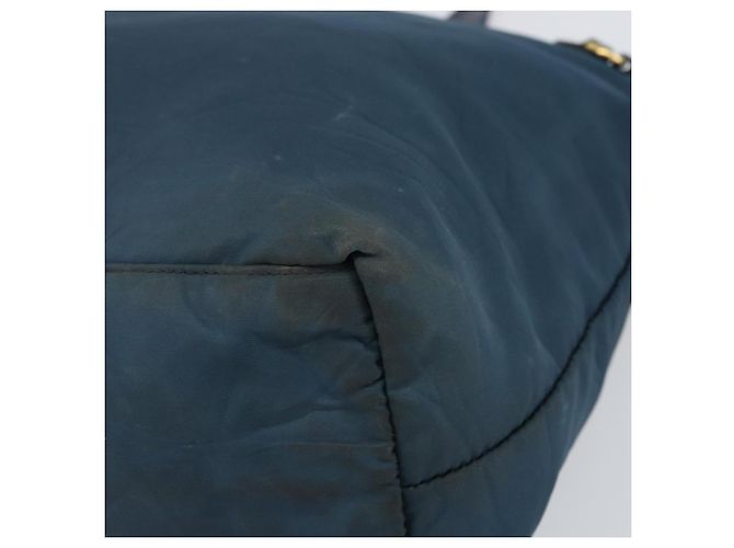 Borsa Tote Prada in nylon blu navy e oro Auth ka1232 D'oro - vista 9