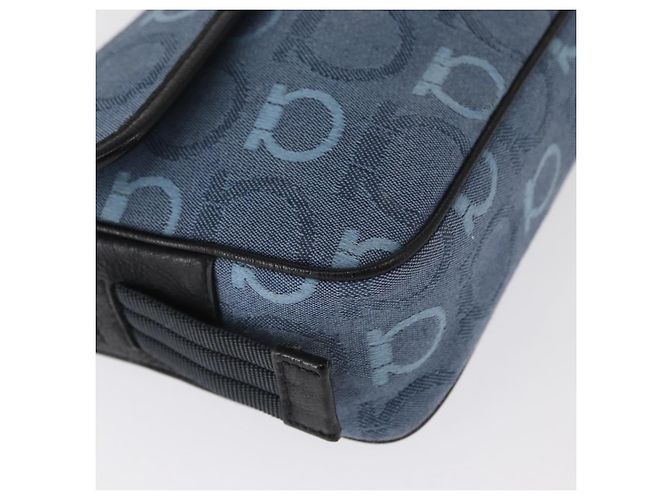 Bolso de Hombro Gancini Salvatore Ferragamo en Lona Azul Marino y Oro Auth BA9259V Dorado - vista 10