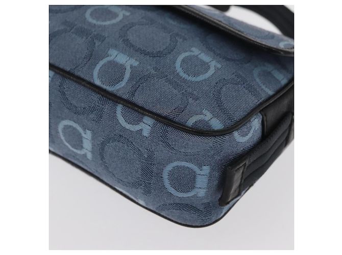 Bolso de Hombro Gancini Salvatore Ferragamo en Lona Azul Marino y Oro Auth BA9259V Dorado - vista 11