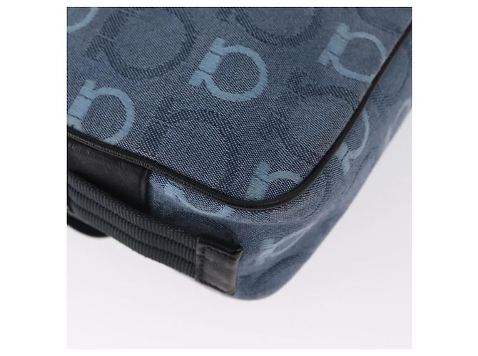 Bolso de Hombro Gancini Salvatore Ferragamo en Lona Azul Marino y Oro Auth BA9259V Dorado - vista 12