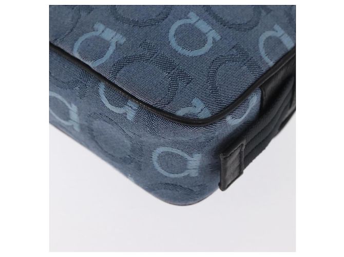 Bolso de Hombro Gancini Salvatore Ferragamo en Lona Azul Marino y Oro Auth BA9259V Dorado - vista 13