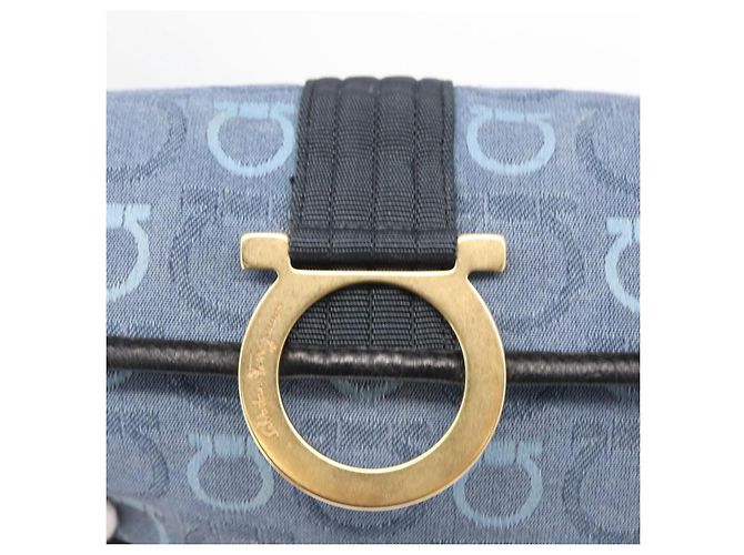 Bolso de Hombro Gancini Salvatore Ferragamo en Lona Azul Marino y Oro Auth BA9259V Dorado - vista 15