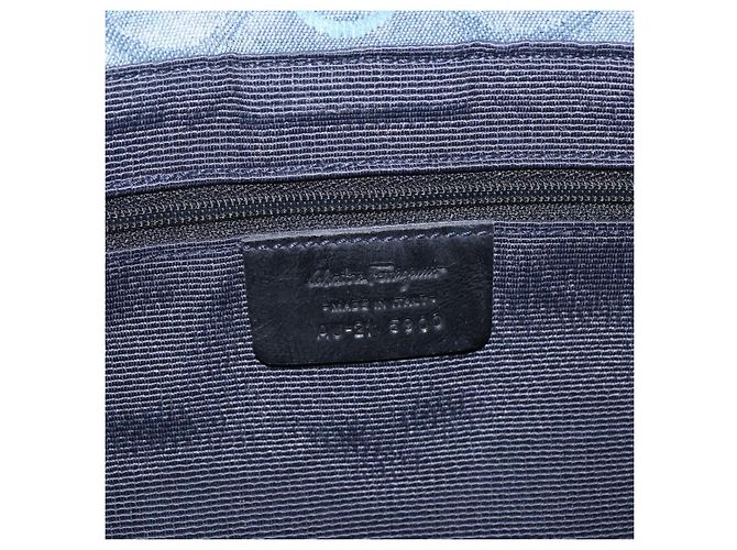 Bolso de Hombro Gancini Salvatore Ferragamo en Lona Azul Marino y Oro Auth BA9259V Dorado - vista 16