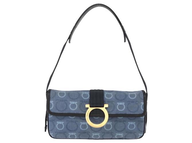 Bolso de Hombro Gancini Salvatore Ferragamo en Lona Azul Marino y Oro Auth BA9259V Dorado - vista 2