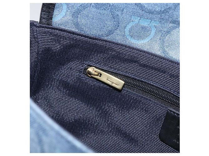 Bolso de Hombro Gancini Salvatore Ferragamo en Lona Azul Marino y Oro Auth BA9259V Dorado - vista 20