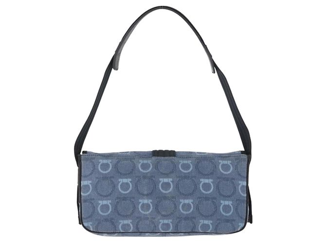 Bolso de Hombro Gancini Salvatore Ferragamo en Lona Azul Marino y Oro Auth BA9259V Dorado - vista 3