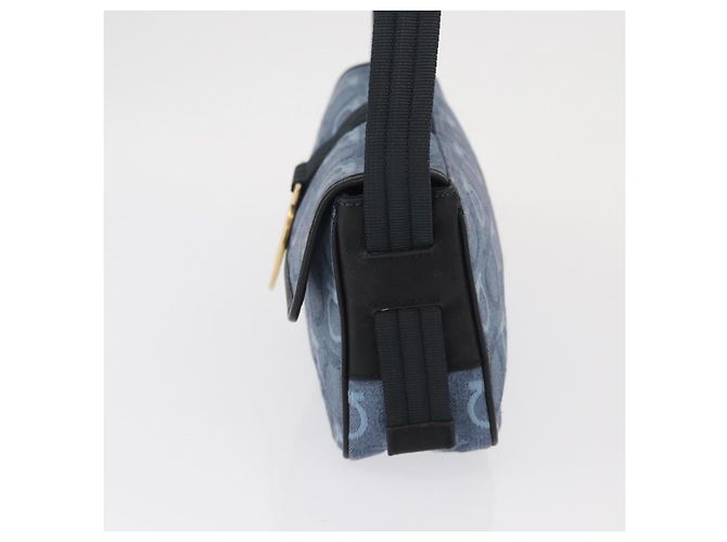 Bolso de Hombro Gancini Salvatore Ferragamo en Lona Azul Marino y Oro Auth BA9259V Dorado - vista 4