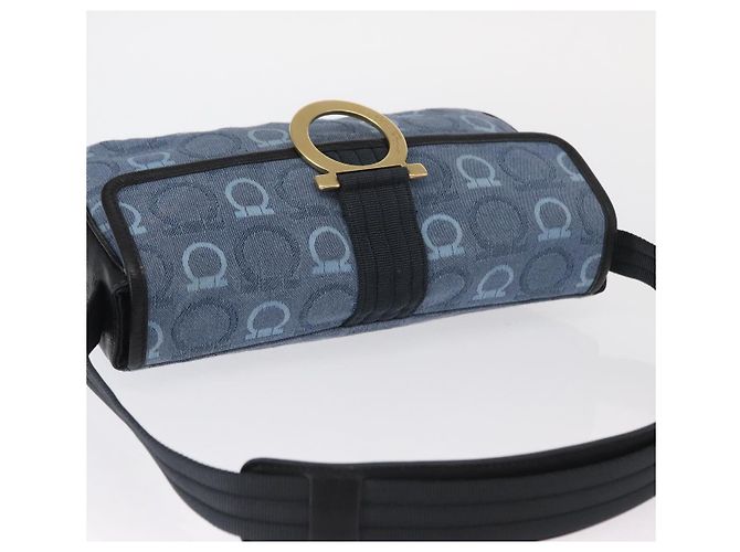 Bolso de Hombro Gancini Salvatore Ferragamo en Lona Azul Marino y Oro Auth BA9259V Dorado - vista 6