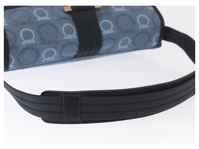 Bolso de Hombro Gancini Salvatore Ferragamo en Lona Azul Marino y Oro Auth BA9259V Dorado - vista 7