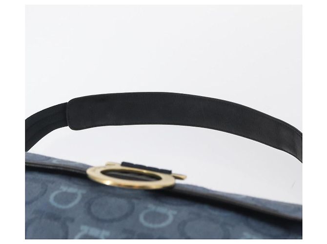 Bolso de Hombro Gancini Salvatore Ferragamo en Lona Azul Marino y Oro Auth BA9259V Dorado - vista 8