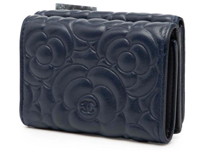 CHANEL Camellia Coco Mark Dreifach Geldbörse Marineblau - Ansicht 2