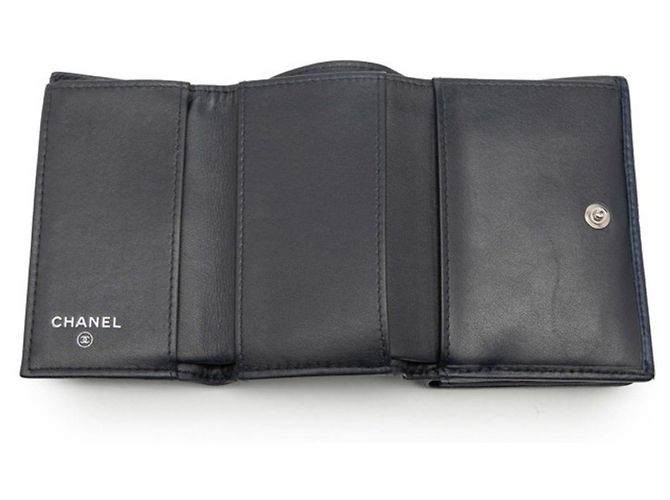 CHANEL Camellia Coco Mark Dreifach Geldbörse Marineblau - Ansicht 4