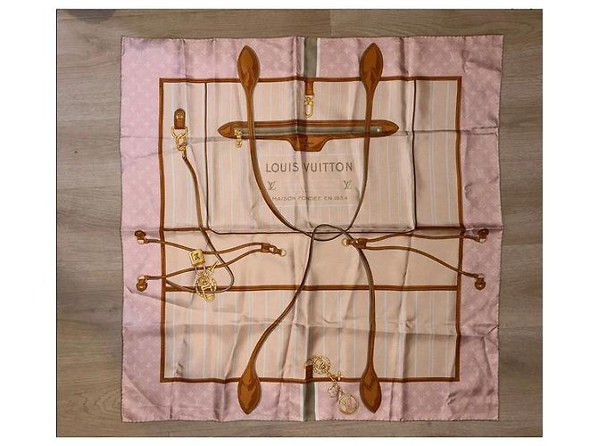 Louis Vuitton Il mio Neverfull 90 quadrato/foulard Rosa Beige Marrone chiaro - vista 2