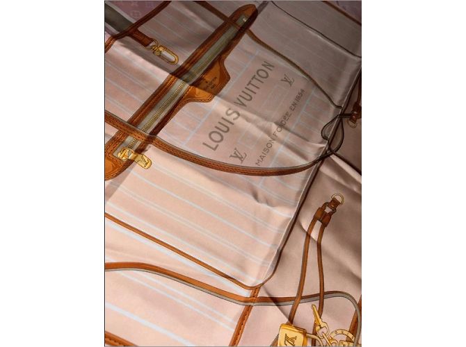 Louis Vuitton Il mio Neverfull 90 quadrato/foulard Rosa Beige Marrone chiaro - vista 6