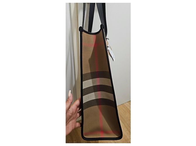 Borsa Tote Burberry Check in Tela e Pelle Marrone Nero Rosa Beige - vista 2
