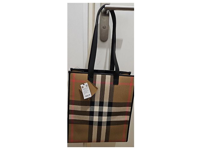 Borsa Tote Burberry Check in Tela e Pelle Marrone Nero Rosa Beige - vista 4