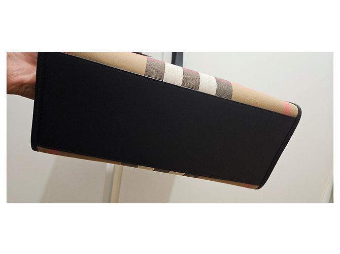 Borsa Tote Burberry Check in Tela e Pelle Marrone Nero Rosa Beige - vista 7