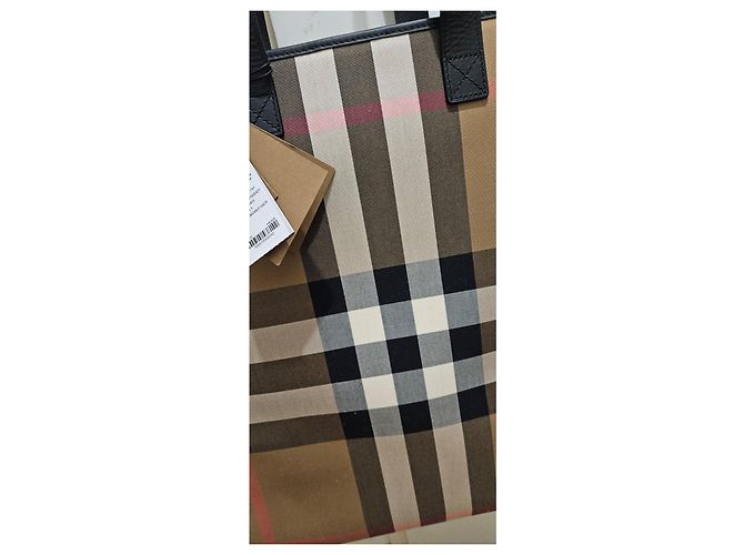 Borsa Tote Burberry Check in Tela e Pelle Marrone Nero Rosa Beige - vista 8
