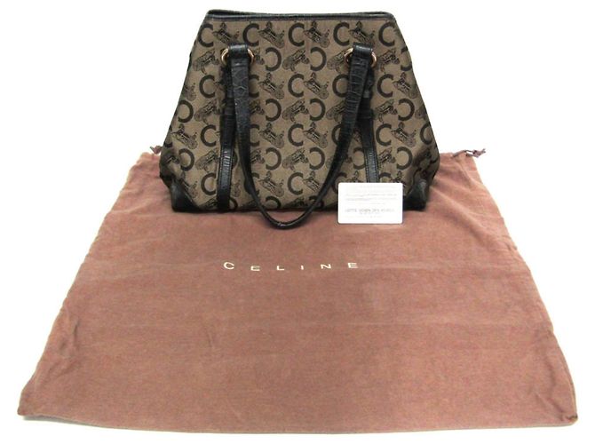 Céline Celine C Macadam Karottenmuster Tote Bag Schwarz Beige - Ansicht 2