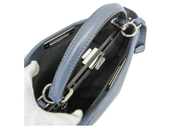 Borsa in pelle blu Fendi Peekaboo 8BN290 - vista 3