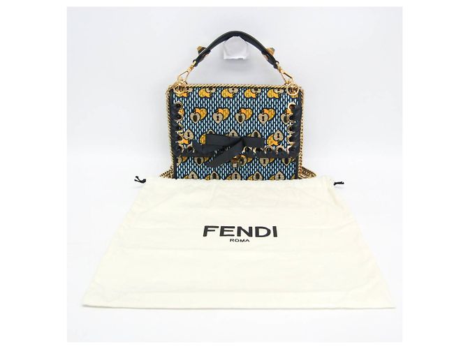 Borsa a mano Fendi KAN I in velluto e pelle Giallo Blu navy Blu chiaro - vista 2
