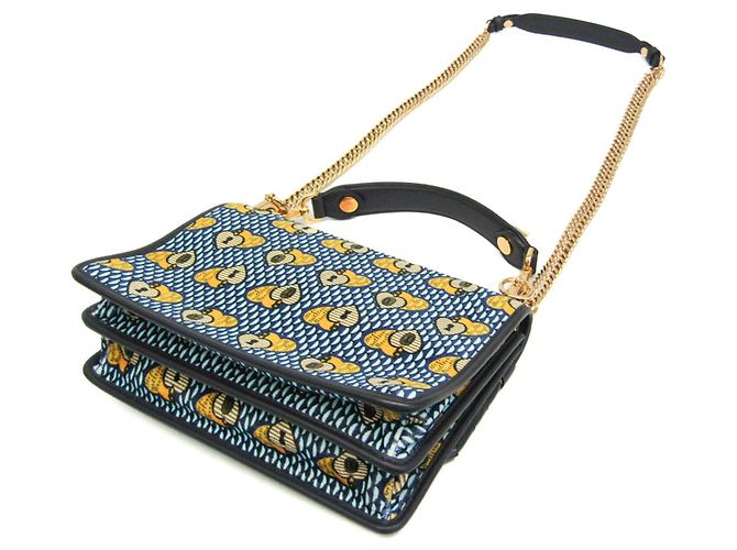 Borsa a mano Fendi KAN I in velluto e pelle Giallo Blu navy Blu chiaro - vista 3