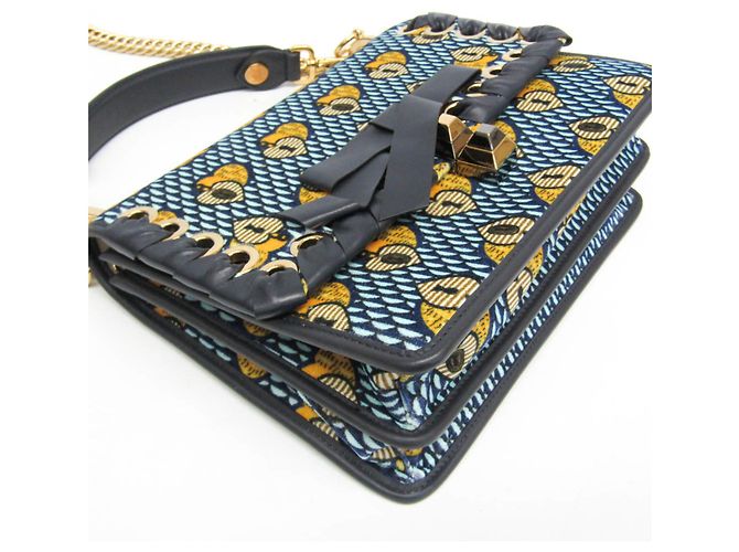 Borsa a mano Fendi KAN I in velluto e pelle Giallo Blu navy Blu chiaro - vista 5