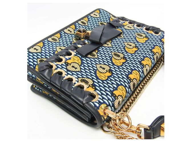 Borsa a mano Fendi KAN I in velluto e pelle Giallo Blu navy Blu chiaro - vista 6