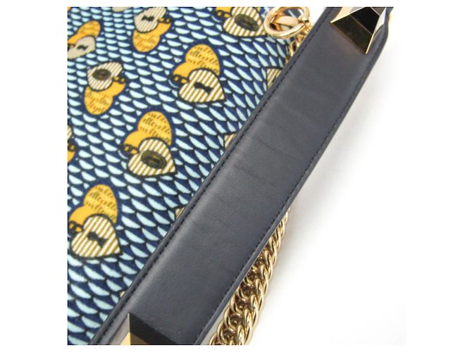 Borsa a mano Fendi KAN I in velluto e pelle Giallo Blu navy Blu chiaro - vista 9