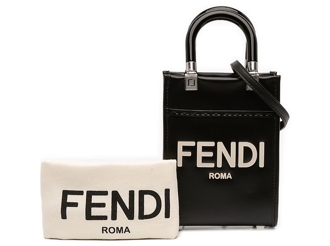 Fendi Mini Borsa Sunshine Shopper in Pelle Nera Nero - vista 12