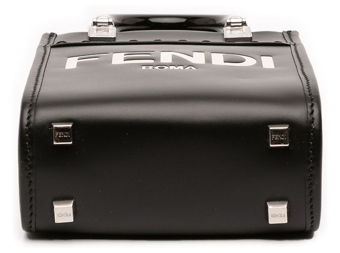 Fendi Mini Borsa Sunshine Shopper in Pelle Nera Nero - vista 3