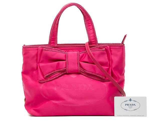 Bow Borsa Prada in tessuto canapa rosa con logo e fiocco - vista 7