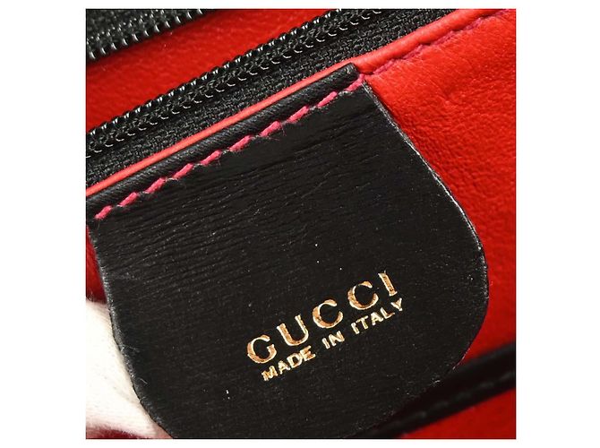 Gucci Vintage Convertible Bamboo Top Handle Leather Medium Nero - vista 5