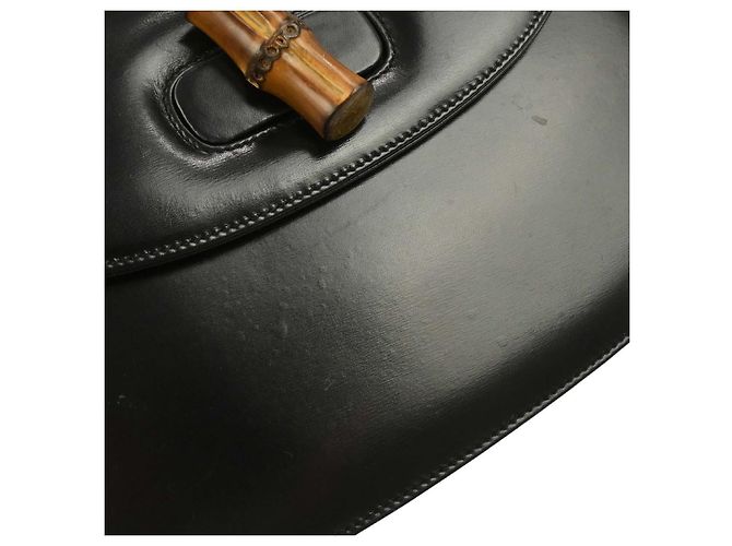 Gucci Vintage Convertible Bamboo Top Handle Leather Medium Nero - vista 6