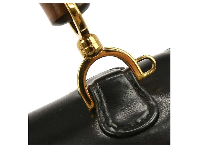 Gucci Vintage Convertible Bamboo Top Handle Leather Medium Nero - vista 7