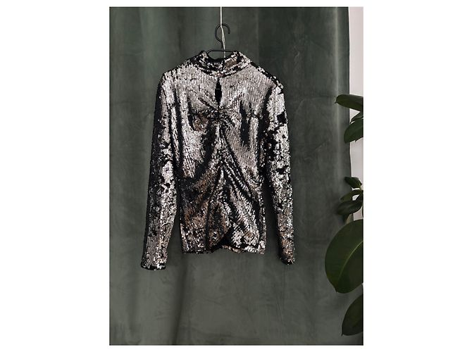 Top Isabel Marant con Paillettes Argento e Nere - vista 2