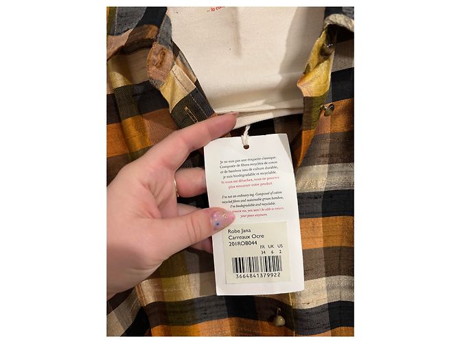 SéZane Sezane Jana Karo-Kleid in Ocker Größe 34 - Ansicht 2