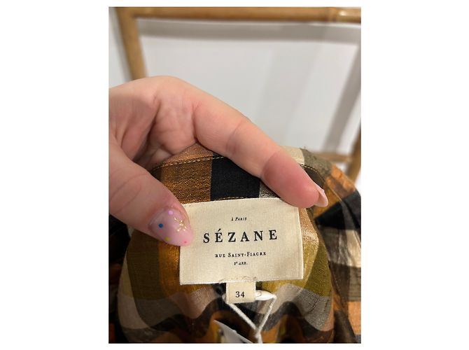 SéZane Sezane Jana Karo-Kleid in Ocker Größe 34 - Ansicht 3